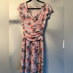 dressbarn Paisley Print Midi Dress in Dark Brown and Coral